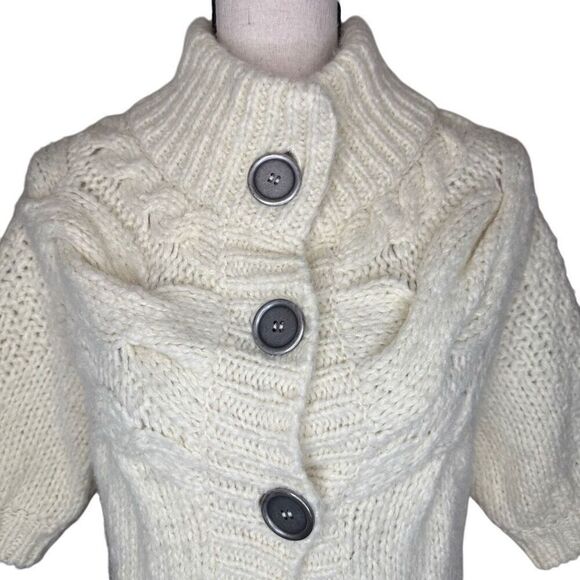 Free People Ivory Chunky Cable Knit Short Sleeve Long Sweater Size S Boho - Picture 6 of 15
